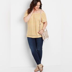 Maurice’s off shoulder yellow and white top Size: 2